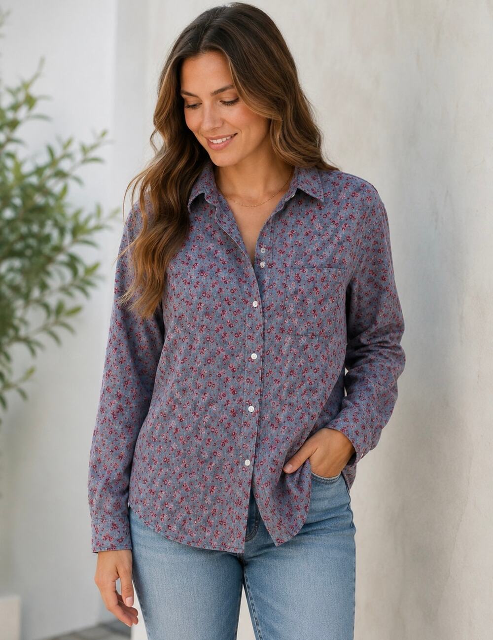 Frank & Eileen Italian Cotton The Hero New Ditzy Floral Button Up Top Size Small